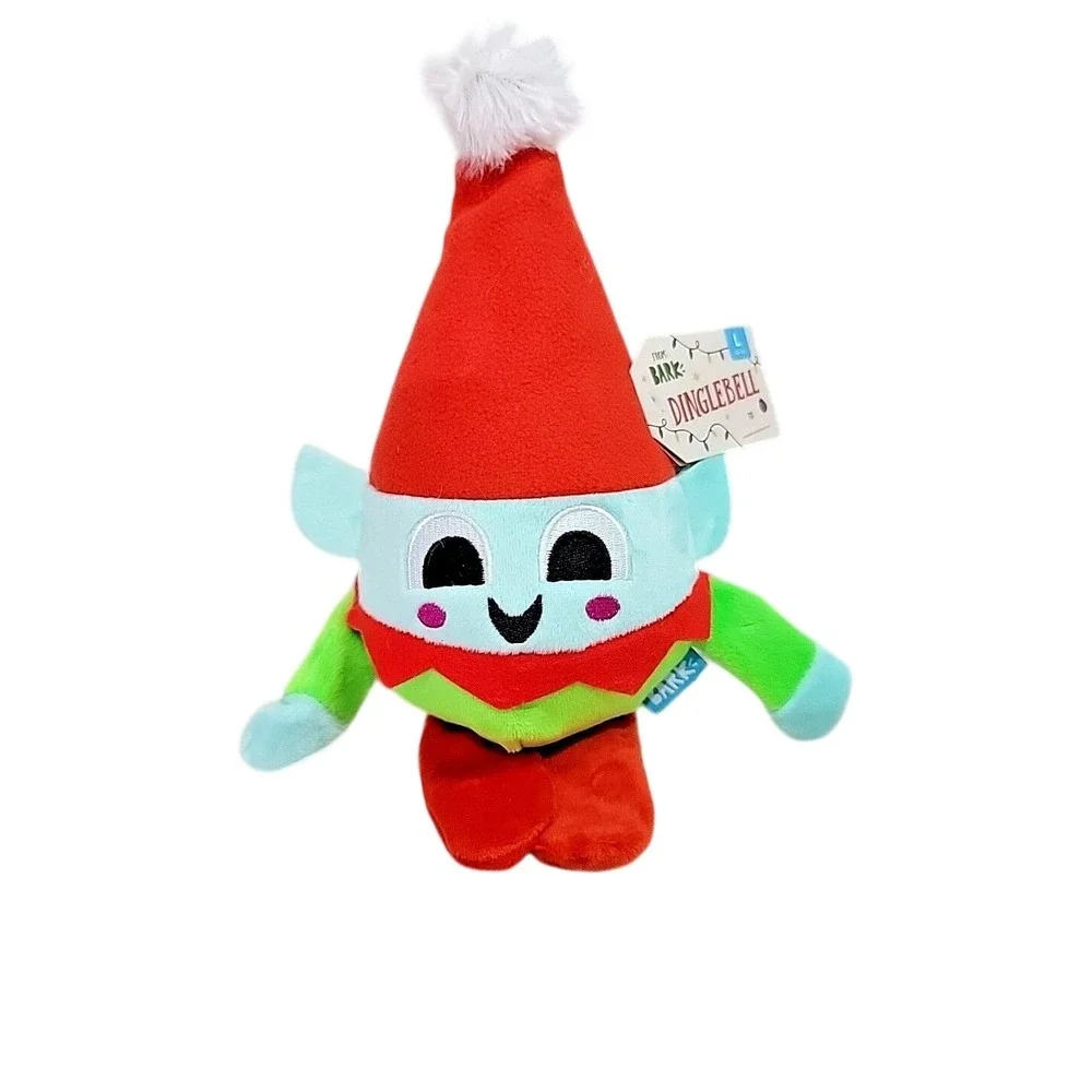 BARK Box Dinglebell Elf Dog Toy Large Dog Spiky Ball‎ Squeaker Crinkle Red NWT